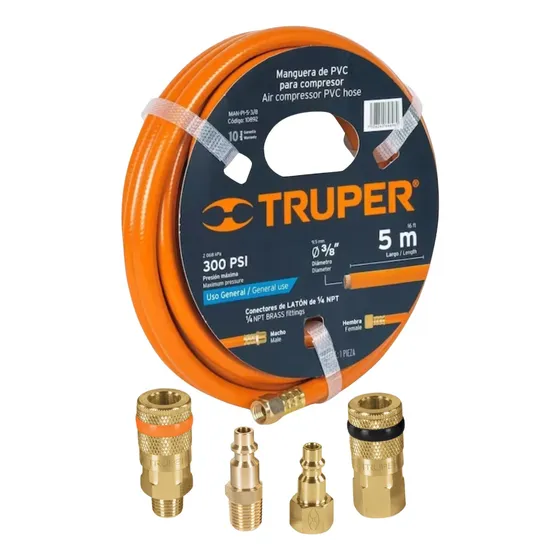 Manguera De Aire 5m + 2 Conectores Rápidos + 2 Coples Truper