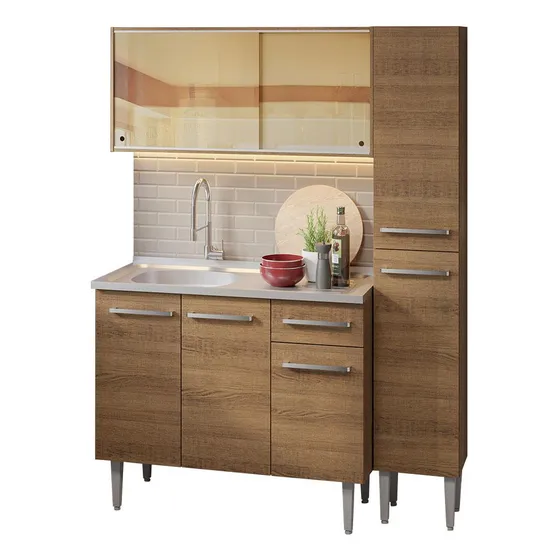 Mueble de Cocina Integral Madesa Emilly 137cm con Fregadero Marrón