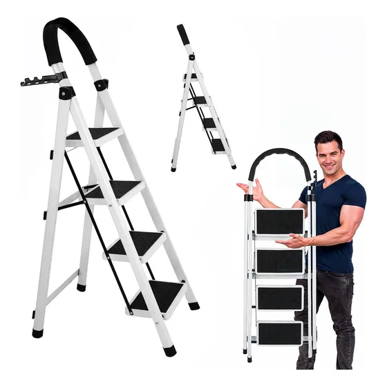 Escalera De Acero Inoxidable Tipo Tijera Plegable 4 Peldaños