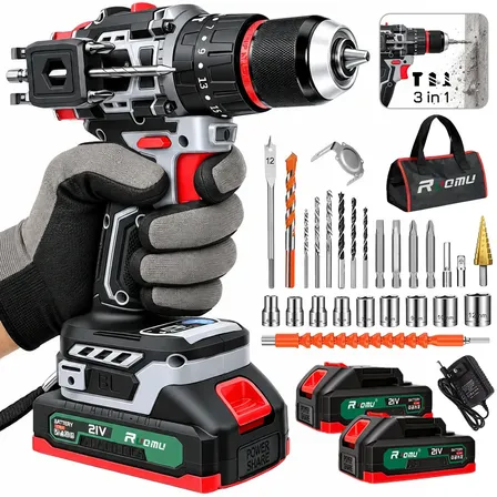 Parafusadeira Furadeira De Impacto Sem Fio Brushless 10MM Mandril Bivolt Com 2 Baterias Recarregáveis