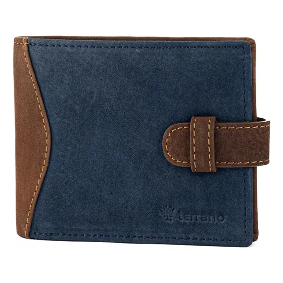 Billetera Caballero Cuero Nobuk C/presilla Terrano Azul Liso