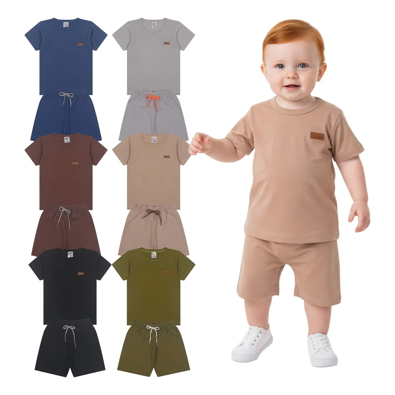 Kit 6 Peças De Roupas De Bebê Menino Algodão Verão Fofos Kit 3 Conjuntos Minimalista 1 - Veste 6 A 12 Meses