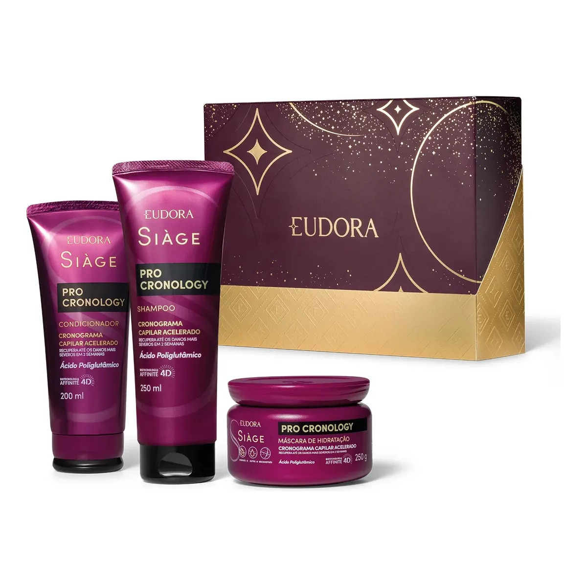 Shampoo, condicionador e máscara Eudora Siàge Pro Cronology hidratação de 450ml Shampoo, condicionador e máscara Eudora Siàge Pro Cronology hidratação de 450ml