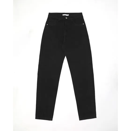 Jean Mom Negro Infoestilos Mujer Clásico Rigido Tiro Alto