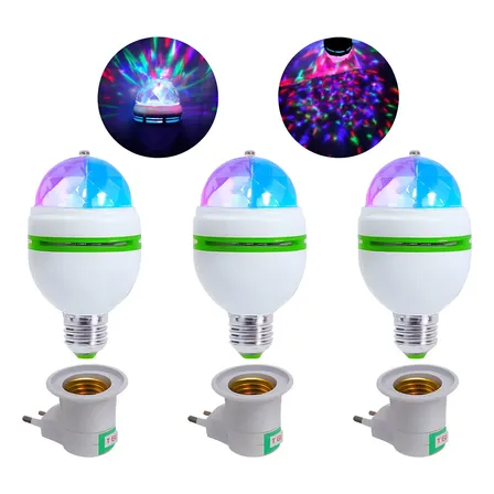 Kit 3 Lâmpadas Led Giratórias Coloridas Rgb Festa Iluminação 127/220v
