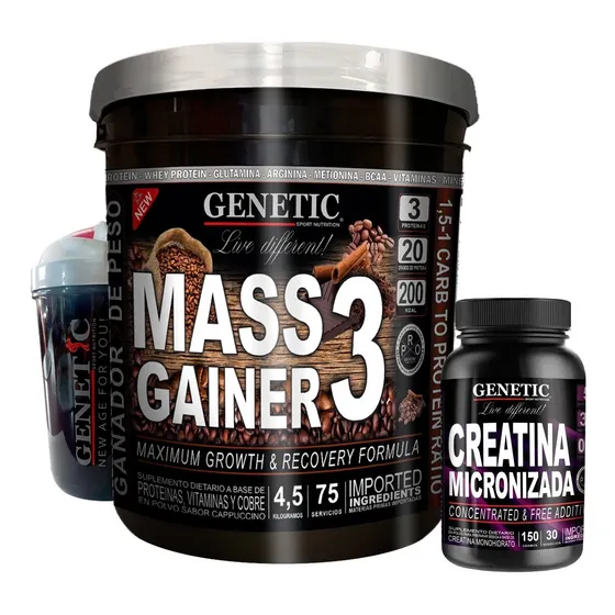 Aminos Esenciales Mass Gainer 4.5 Kg Creatina Shaker Genetic