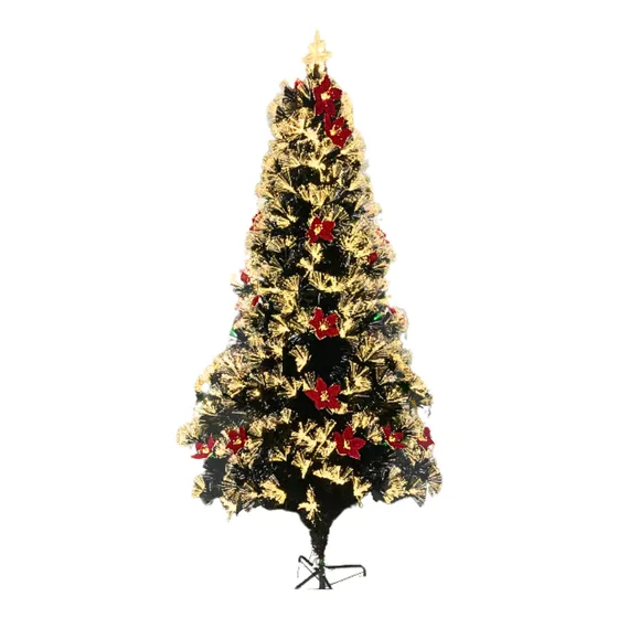 Arbol Navidad Fibra Optica 150cm Decorado Flores Y Estrella