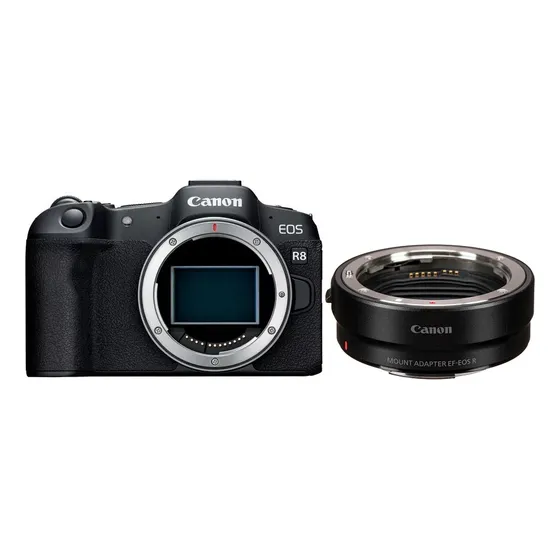Canon Eos R8 Corpo + Adaptador Canon Ef Eos R Original - Nfe Preto