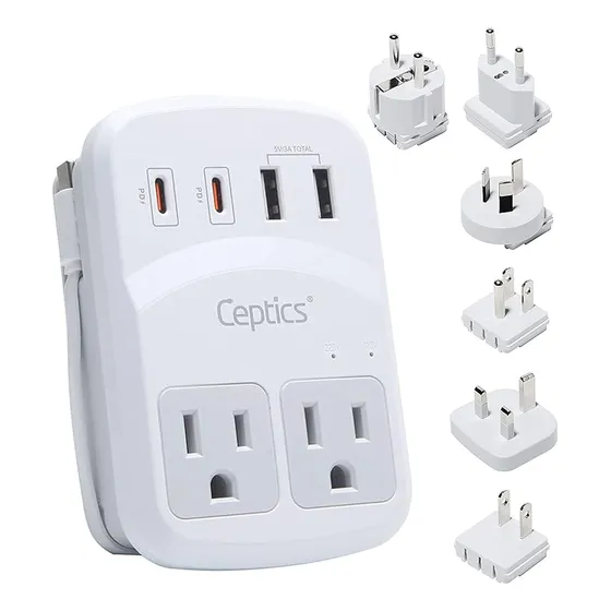 Kit De Adaptador De Viaje Ceptics World 2 Usb-a, Tomacorrien