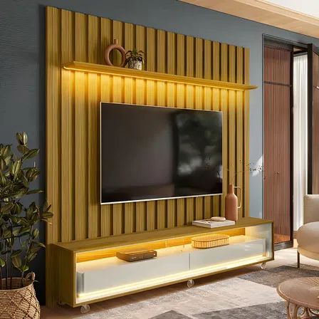 Painel Para Tv Até 70 Polegadas Alanis Com Led Cedro