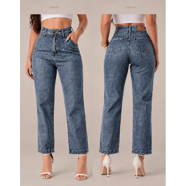Calça Jeans Moom Luxo Moda Feminina Escura Cos Alto 100%