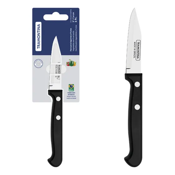 Cuchillo para Legumbres y Frutas Tramontina Ultracorte con Lámina de Acero Inoxidable y Mango de Polipropileno Negro 3"