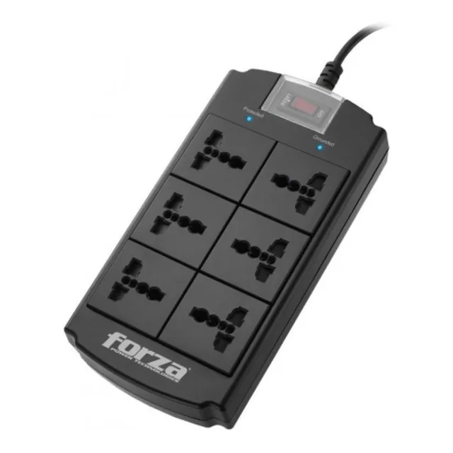 Supresor De Picos De 6 Tomas Forza  Negro 220v Fsp-06mn