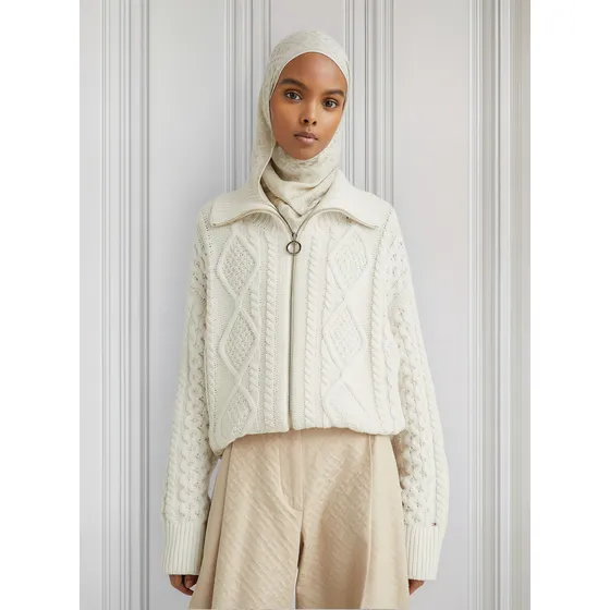 Saco De Punto Trenzado Con Cremallera Blanco Tommy Hilfiger