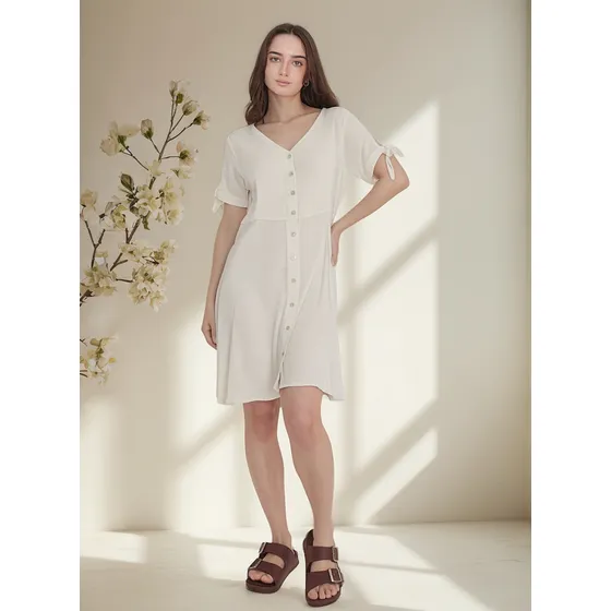 Vestido De Manga Corta De Lino Navio