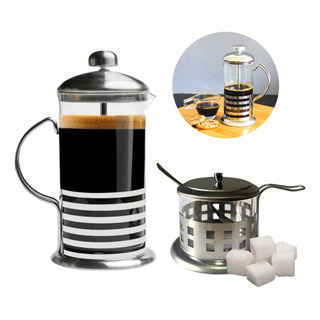 Kit Cafeteira Prensa Francesa 600ml + Açucareiro 200ml Vidro Kit Cafeteira Prensa Francesa 600ml + Açucareiro 200ml Vidro