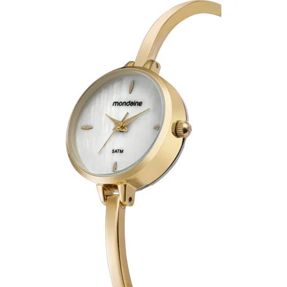 Relogio Mondaine Feminino Bracelete Dourado 32909lpmvdm1 Fundo Branco Madrepérola