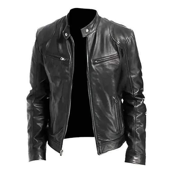 Jaqueta De Couro Masculina Slim Forrada Moto
