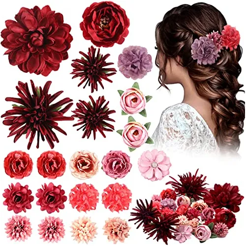 21 Piezas De Pelo De La Flor Clip Rosa Pelo Clips W6h6z