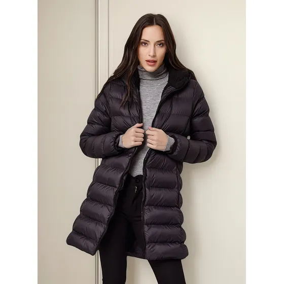 Campera Mujer Larga Corderito Pluma Ultraliviana