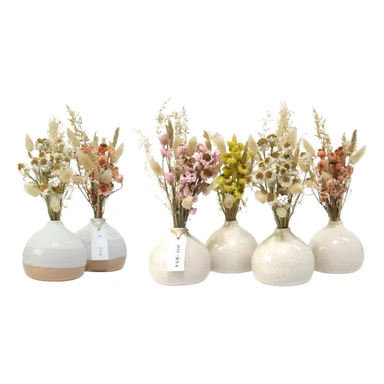 Florero Ceramica + Ramo Flores Secas Jarron Oferta Deco Home