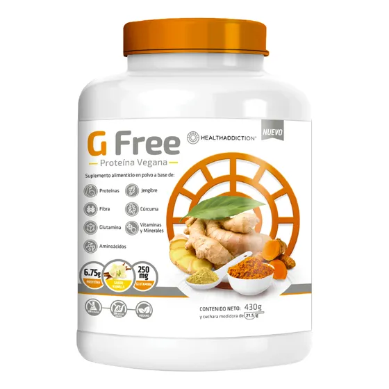 Health Addiction G Free Proteína Vegana Suplemento Alimenticio Con Glutamina Fibra Sabor Vainilla Ingredientes Naturales 430g