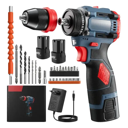 Furadeira E Parafusadeira Brushles Portátil Sem Fio 2bateria Vermelho E Azul 127/220v 5hz/6hz
