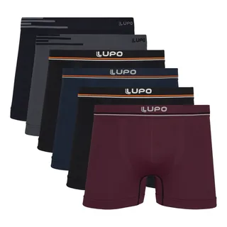Kit 6 Cuecas Boxer Lupo Microfibra Box Sem Costura Basic Kit 6 Cuecas Boxer Lupo Microfibra Box Sem Costura Basic