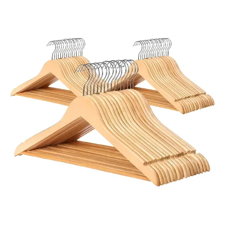 Kit 30 Cabides Madeira Marfim Premium Roupas Pesadas Luxo Verniz