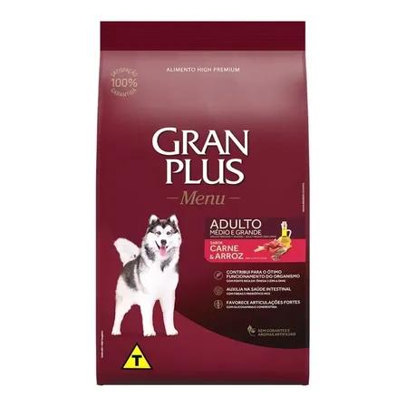 Ração Gran Plus Menu Cão Adulto Médio E Grande Carne & Arroz 15kg