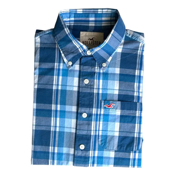 Camisa Hombre Hollister P515 Talla M Slim Fit Azul/blanco