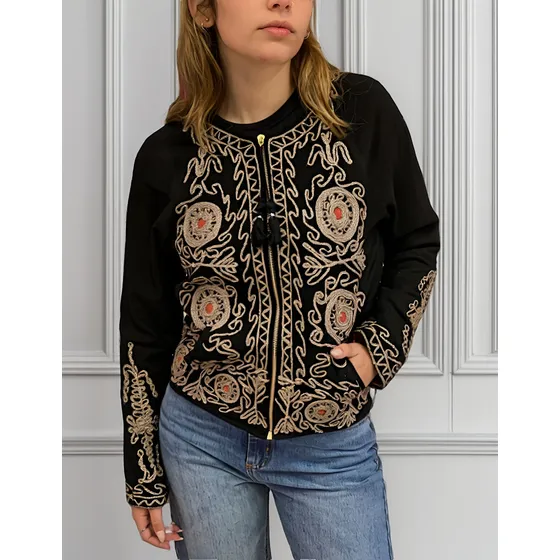 Campera Rapsodia Mustafa Negro Bordado Mujer