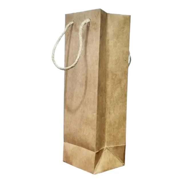 Bolsas (6 ) Kraft Grueso Botella Vino 10x10x35 Manilla Yute 