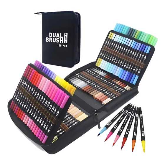 Marcadores Dual Brush Fibras Pincel X 120 Doble Punta