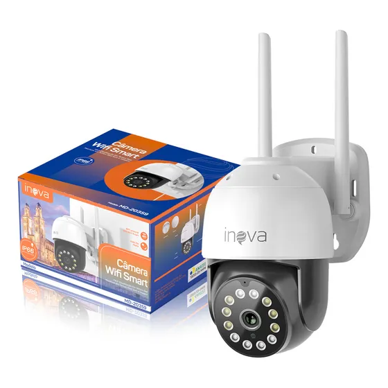 Câmera de Segurança Inova 2K WiFi para Exterior/Interior - Rotação 360° Full HD 3MP, Detecção de Movimento com Alerta, Áudio Bidirecional, Visão Noturna Colorida, Resistente à Água IP66
