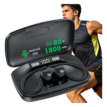 Fone de Ouvido Esportivo JSKJ T82 TWS Bluetooth 5.3 com Power Bank e Cancelamento de Ruído para Corrida