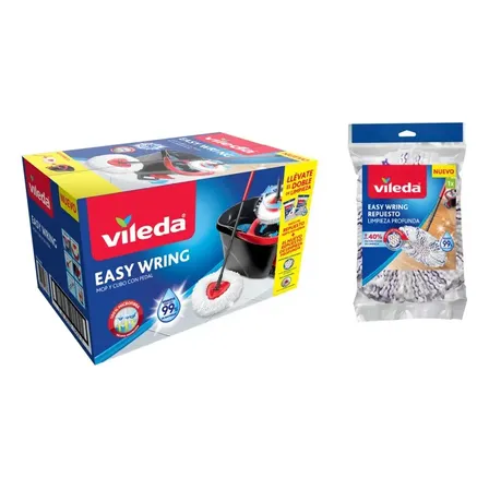 Vileda Trapeador Y Cubeta Con Pedal Easy Wring Con Repuesto Lp Negro/rojo
