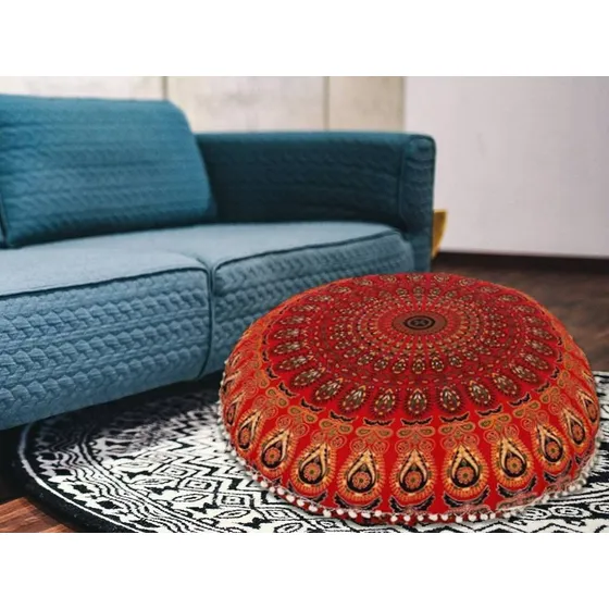 Funda De Almohadón Redonda 32  Mandala Bohemio Decorativa