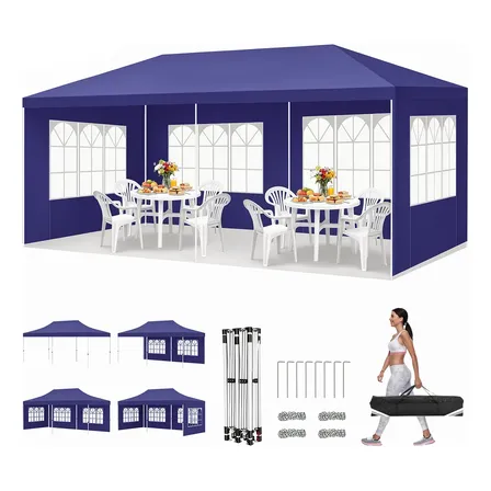 Tenda Gazebo 3x6m Articulada Sanfonada Com Removível Lateral Azul