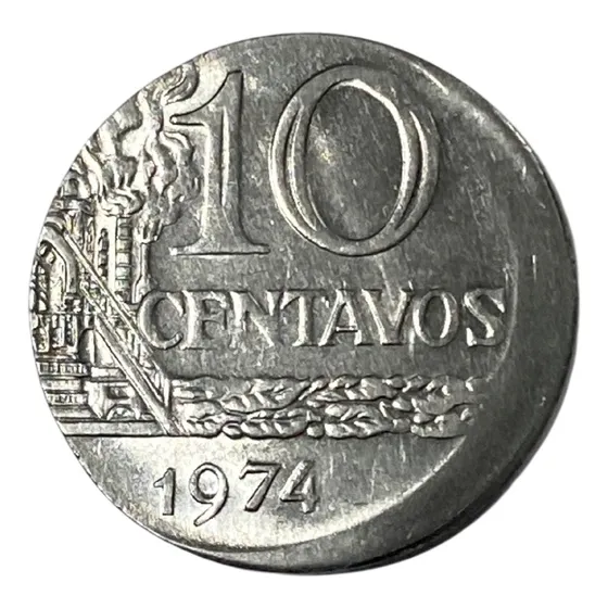 Moeda 10 Centavos 1974 Anômala Boné Da Em Disco Menor