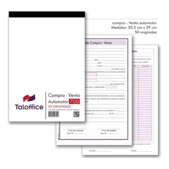 Boleto Compra-venta Automotor 20,5 X 29 Cm X50u Taloffice