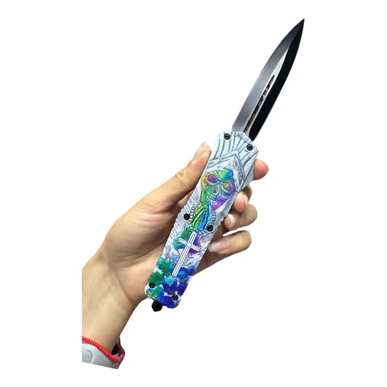 Navaja Automática Full Metal Diseño + Funda Y Rompe Cristal