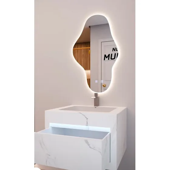 Mueble Lavamanos,piedra Sinterizada Con Espejo