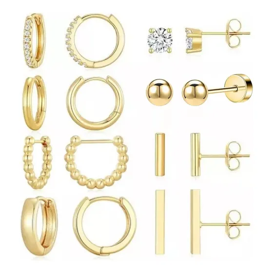 Savefree -8 Aretes De Laminado Oro 14k Mujer Arracadas Huggies Moda