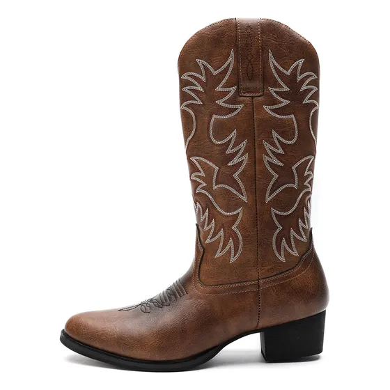 Botas Vaqueras De Cuero Retro Desgastadas Para Hombre [u]