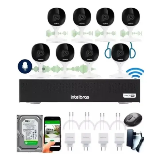 Kit 8 Câmeras Wifi Fullhd Intelbras Com Áudio Completo Cor B