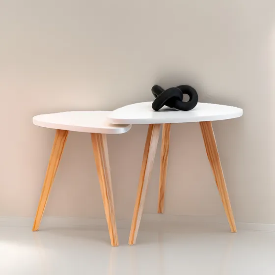 Set De Mesas Nórdicas Púas/gota X2 Melamina+ Patas De Madera