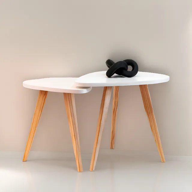 Set De Mesas Nórdicas Púas/gota X2 Melamina+ Patas De Madera