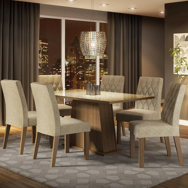 Sala Jantar Mesa Tampo Vidro 6 Cadeiras Madesa Stéfani Rci Cor Rustic/crema/imperial Mdja0... Sala Jantar Mesa Tampo Vidro 6 Cadeiras Madesa Stéfani Rci Cor Rustic/crema/imperial Mdja0...