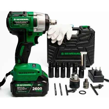 Chave De Impacto Parafusadeira Furadeira Several Importados Recarregável 21v 2600mah Maleta Ferramentas Verde 127/220v